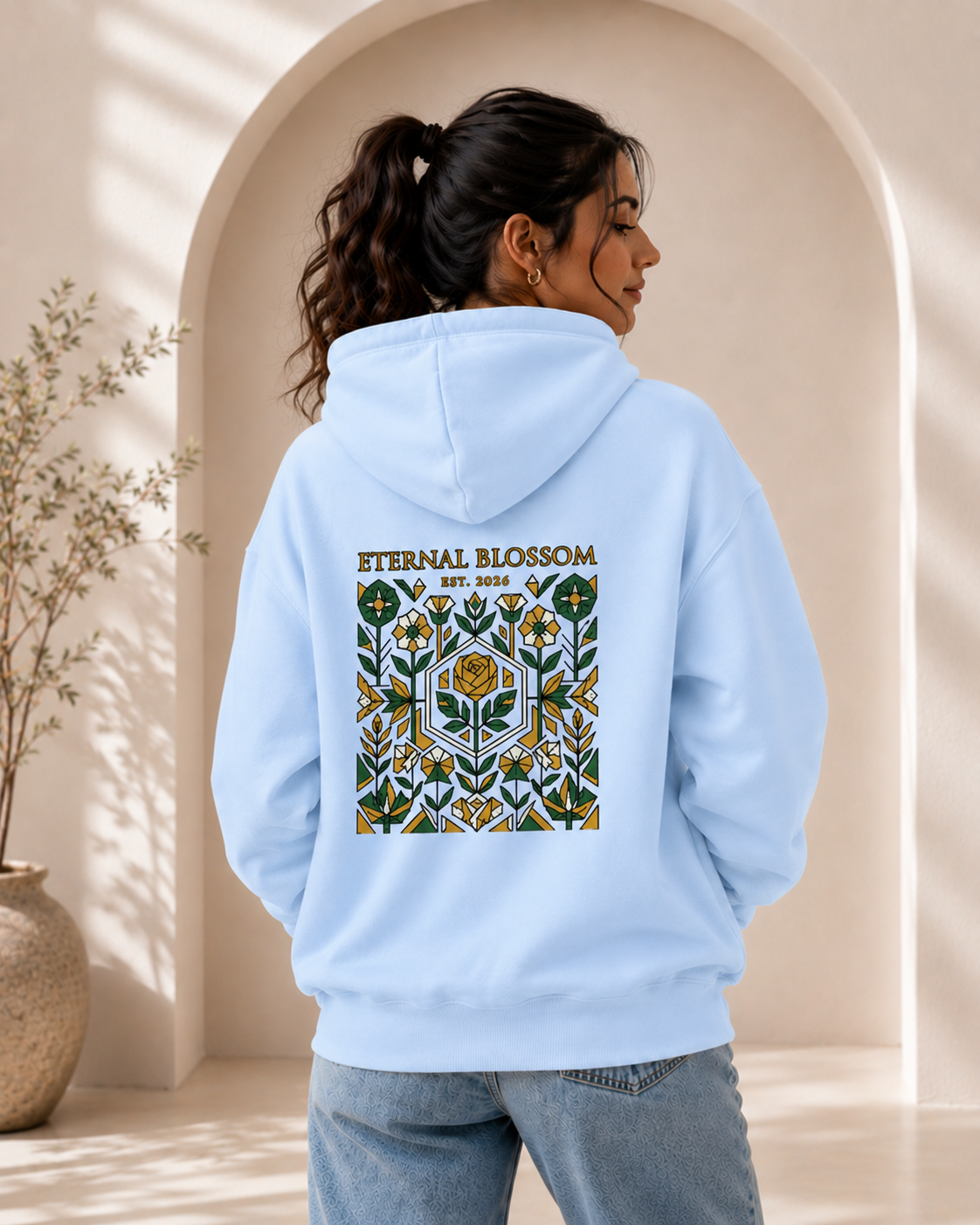 Eternal Blossom: Geometric Floral Edition | Premium 300 GSM Cotton Fleece Hoodie