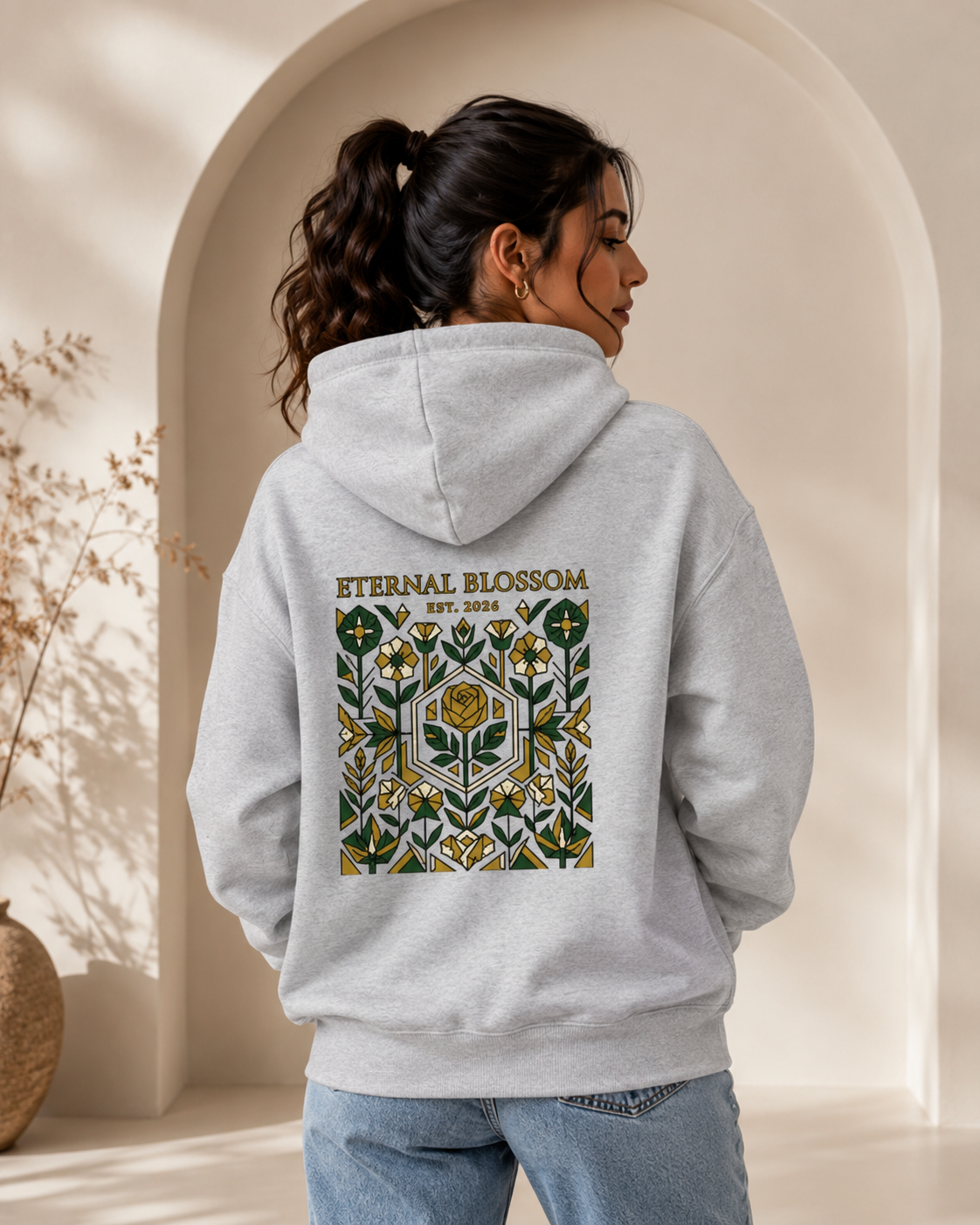 Eternal Blossom: Geometric Floral Edition | Premium 300 GSM Cotton Fleece Hoodie
