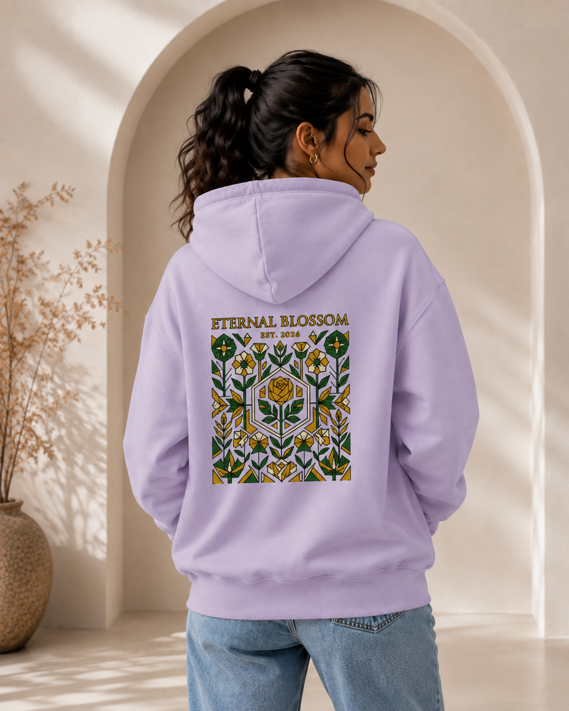 Eternal Blossom: Geometric Floral Edition | Premium 300 GSM Cotton Fleece Hoodie