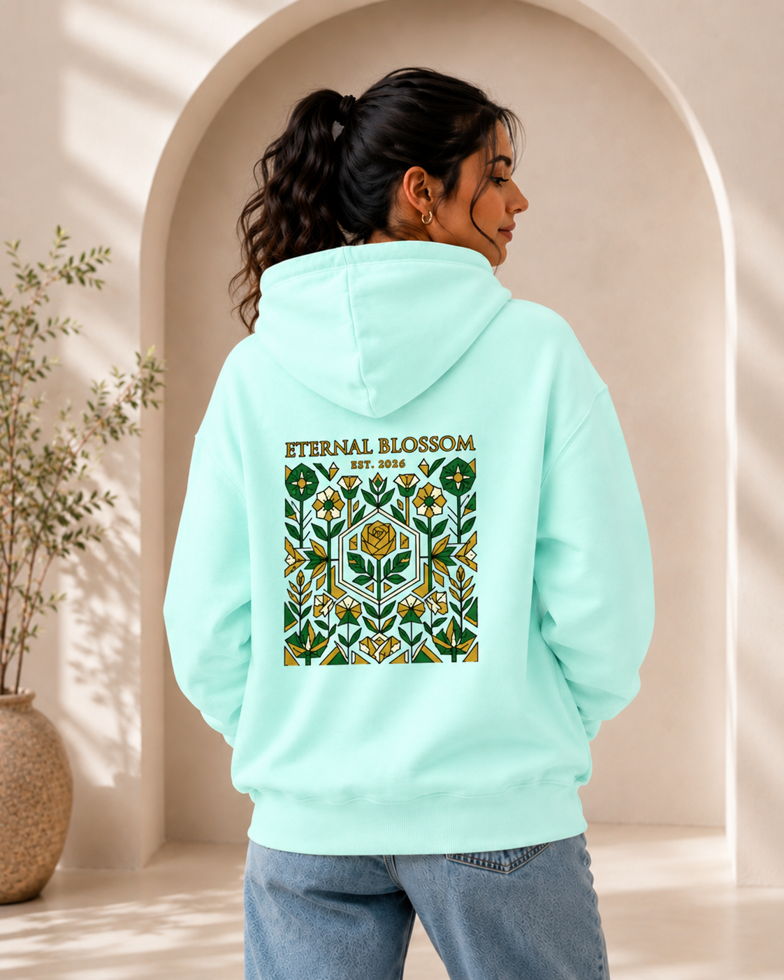 Eternal Blossom: Geometric Floral Edition | Premium 300 GSM Cotton Fleece Hoodie