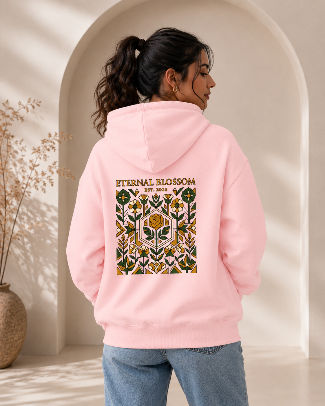 Eternal Blossom: Geometric Floral Edition | Premium 300 GSM Cotton Fleece Hoodie
