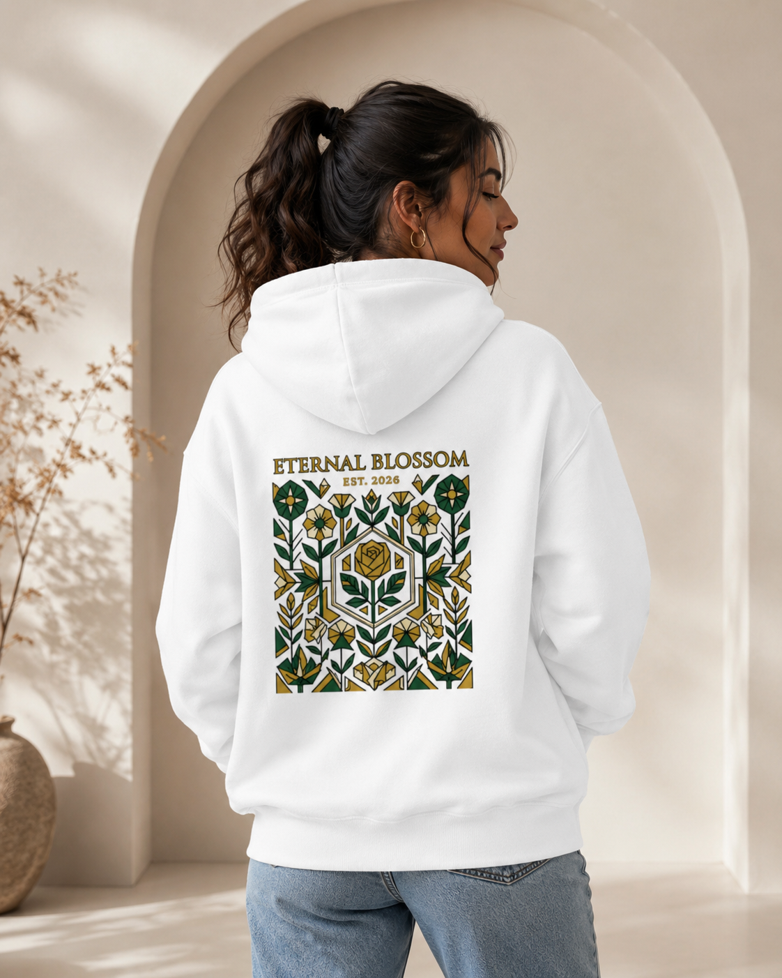 Eternal Blossom: Geometric Floral Edition | Premium 300 GSM Cotton Fleece Hoodie