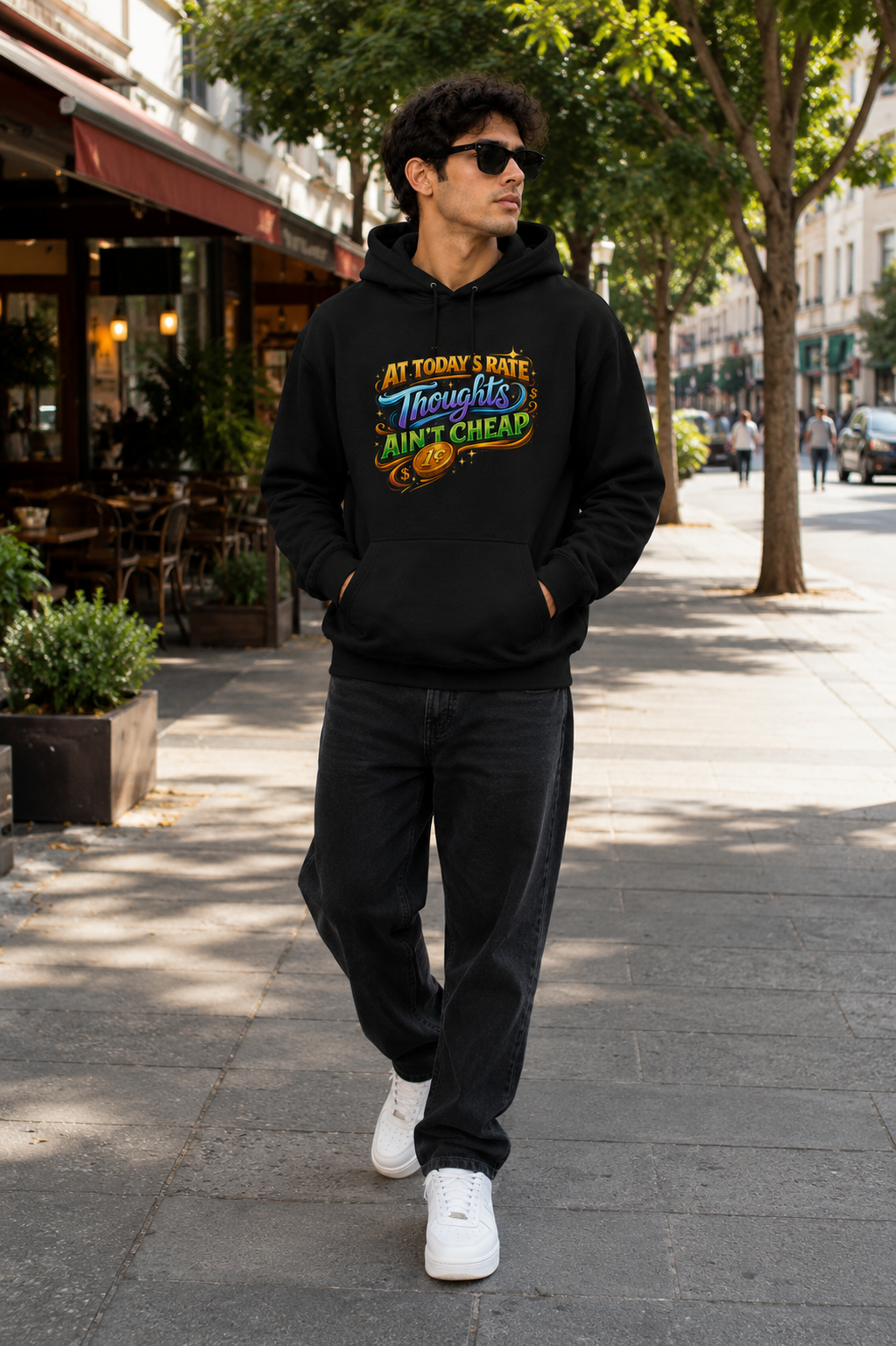 Thoughts Ain't Cheap: Vibrant Typography Edition | Premium 300 GSM Cotton Fleece Hoodie
