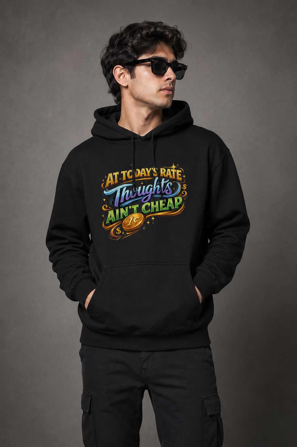 Thoughts Ain't Cheap: Vibrant Typography Edition | Premium 300 GSM Cotton Fleece Hoodie