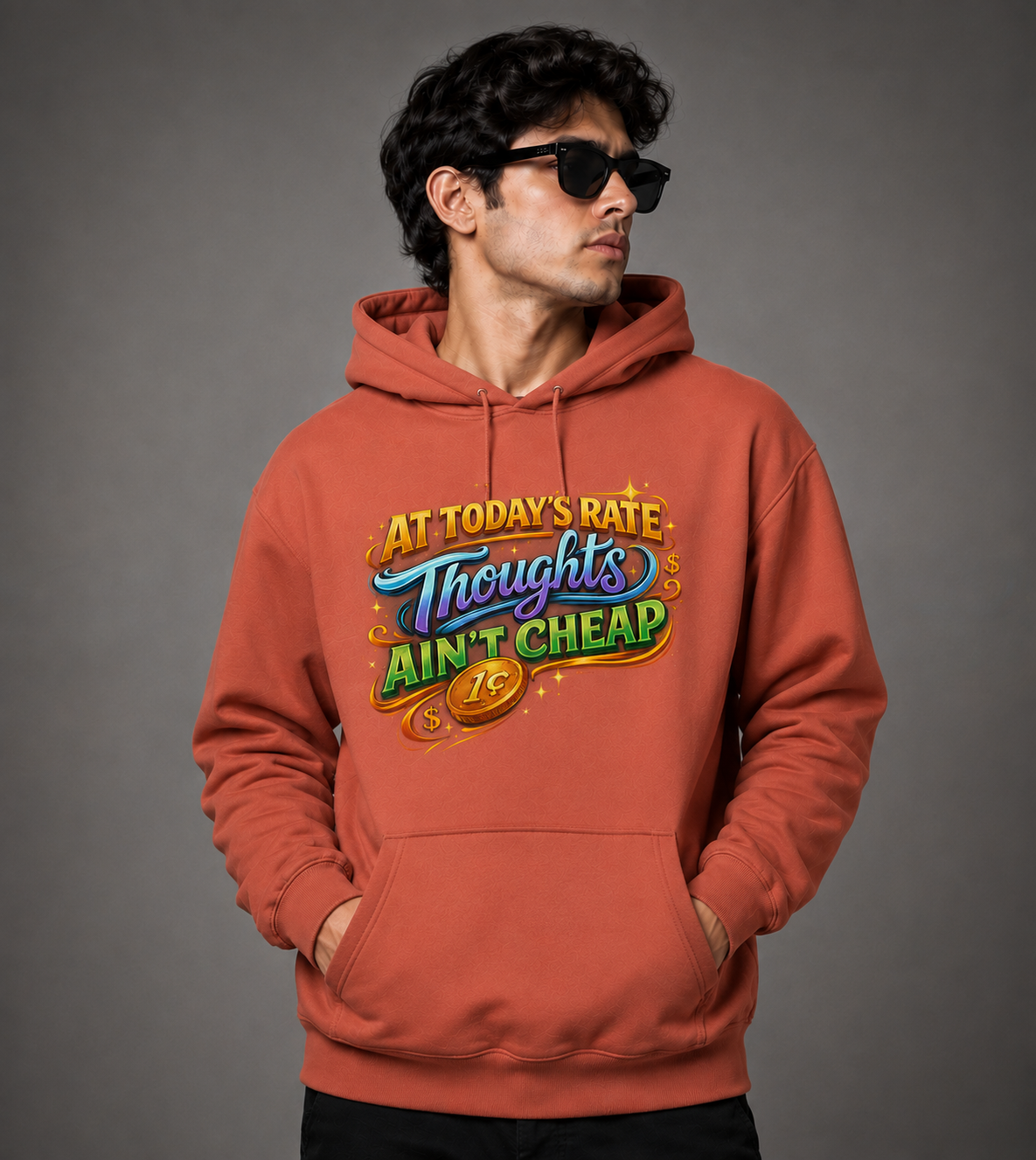 Thoughts Ain't Cheap: Vibrant Typography Edition | Premium 300 GSM Cotton Fleece Hoodie