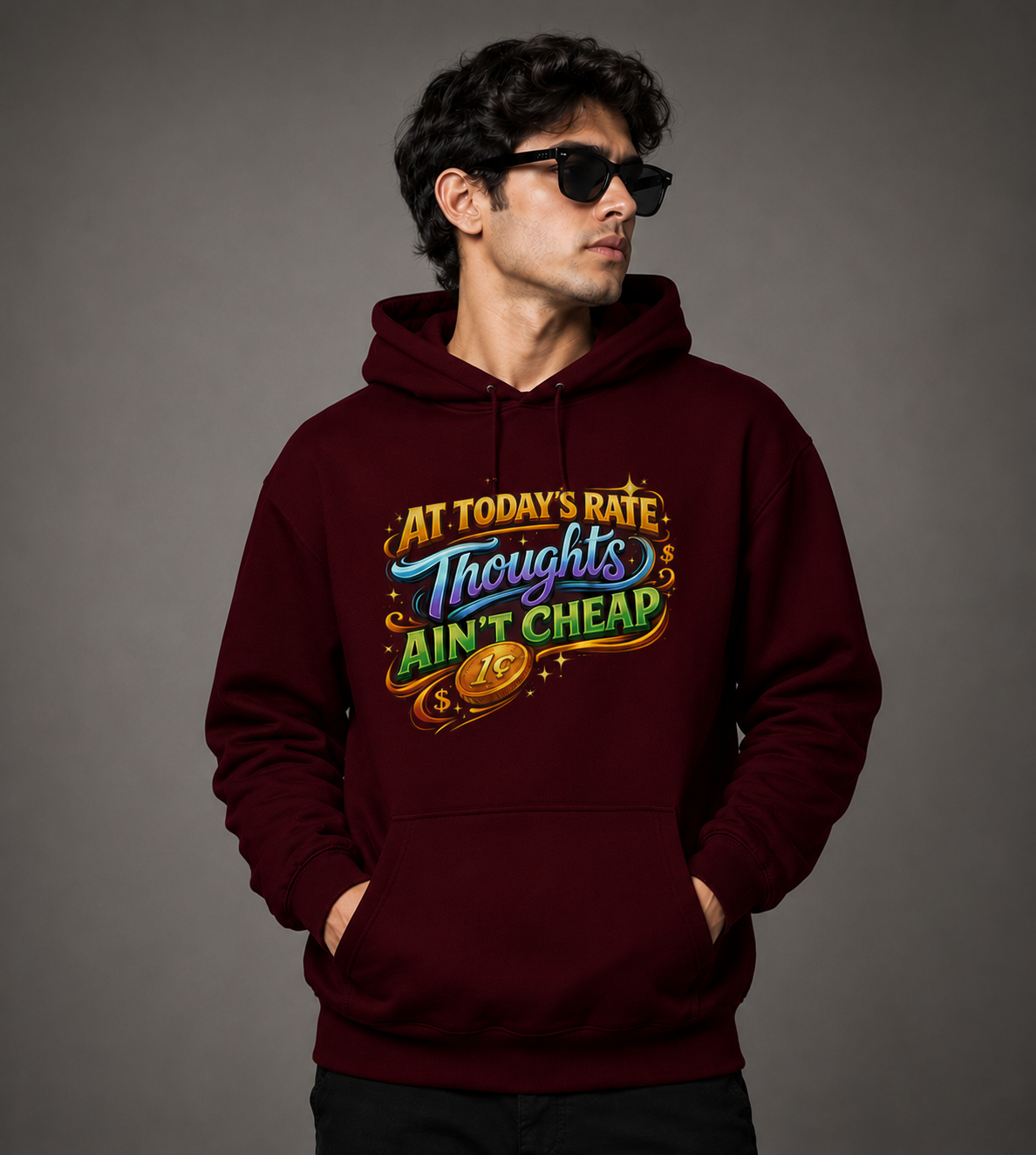 Thoughts Ain't Cheap: Vibrant Typography Edition | Premium 300 GSM Cotton Fleece Hoodie