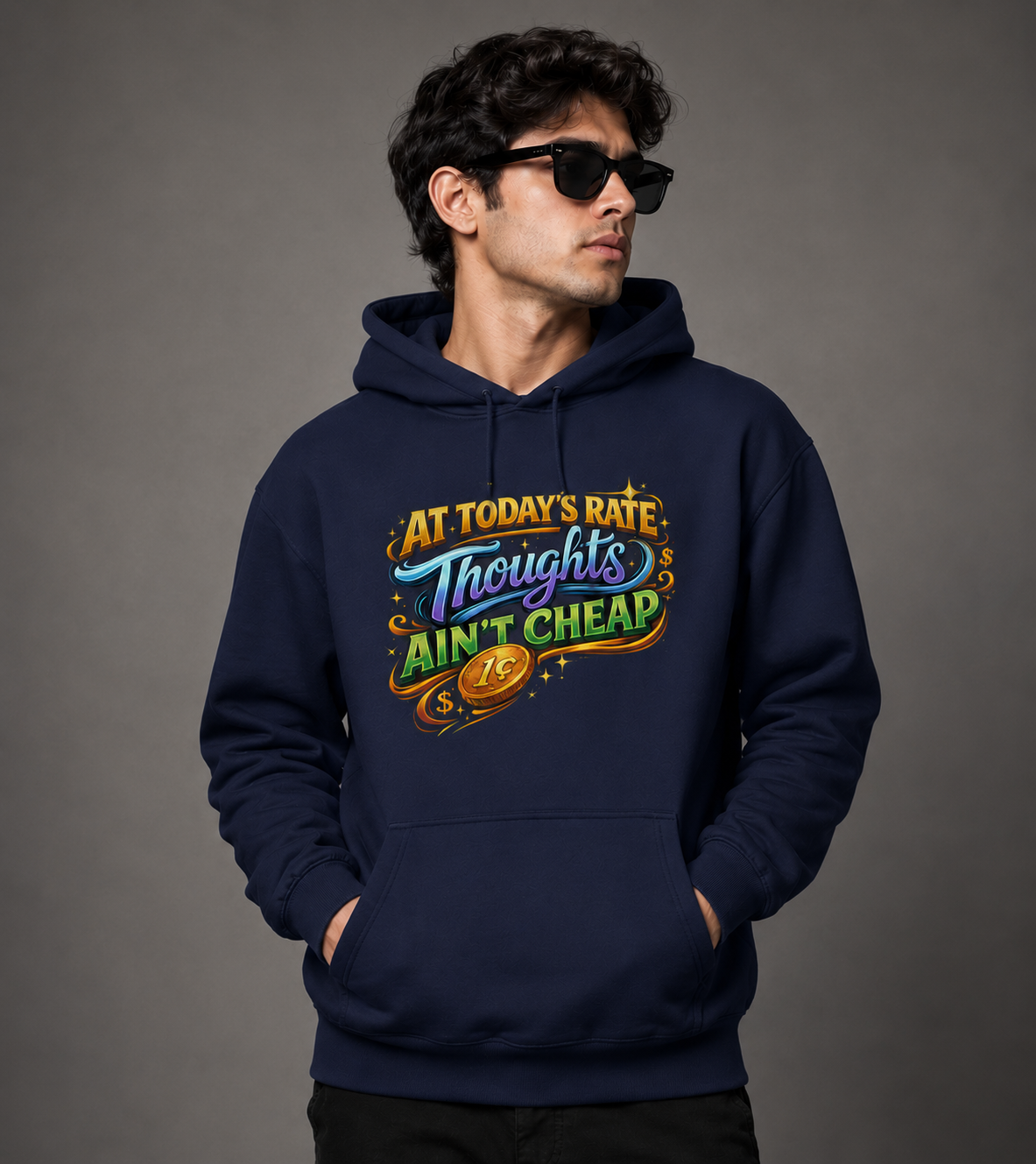 Thoughts Ain't Cheap: Vibrant Typography Edition | Premium 300 GSM Cotton Fleece Hoodie