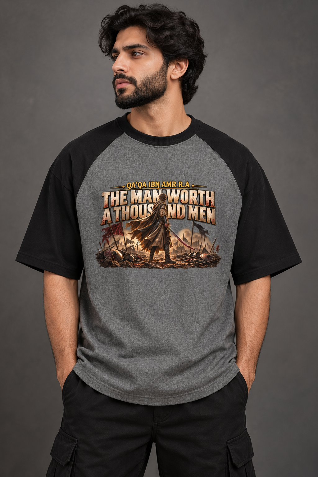 The Man Worth a Thousand Men: Qa'qa ibn Amr | Sahaba Series Edition | 100% Cotton Premium Oversized Raglan T-Shirt
