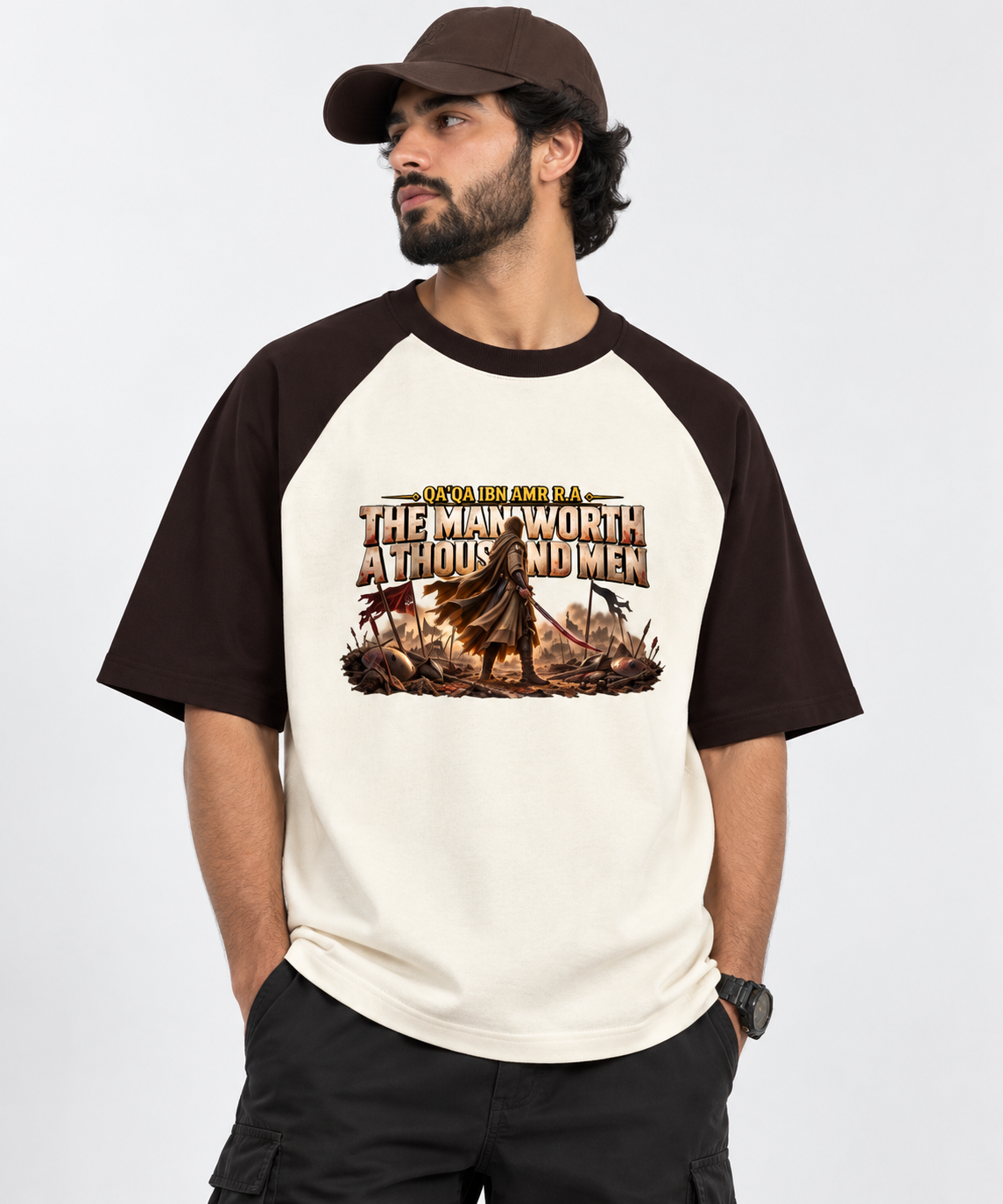 The Man Worth a Thousand Men: Qa'qa ibn Amr | Sahaba Series Edition | 100% Cotton Premium Oversized Raglan T-Shirt