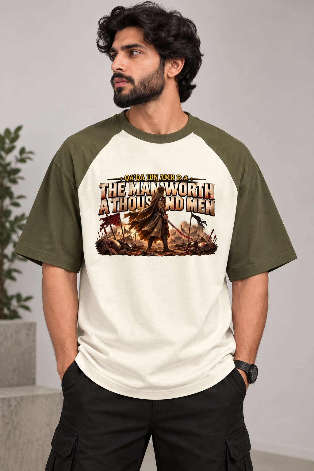The Man Worth a Thousand Men: Qa'qa ibn Amr | Sahaba Series Edition | 100% Cotton Premium Oversized Raglan T-Shirt